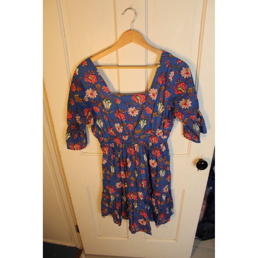 Madison‎ Mathews Blue Floral Square Neck Mini Dress Size S